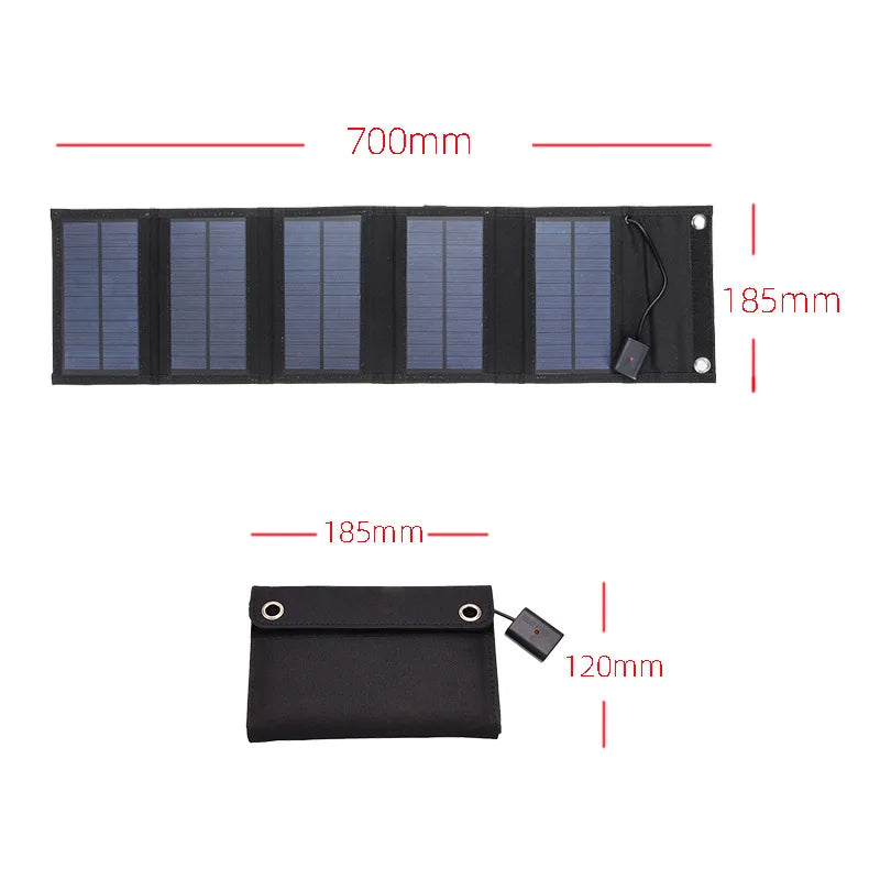 Panel Solar Portátil Plegable 40W/70W con Puertos USB 5V – Cargador Solar Resistente al Agua para Celulares y Accesorios de Camping.