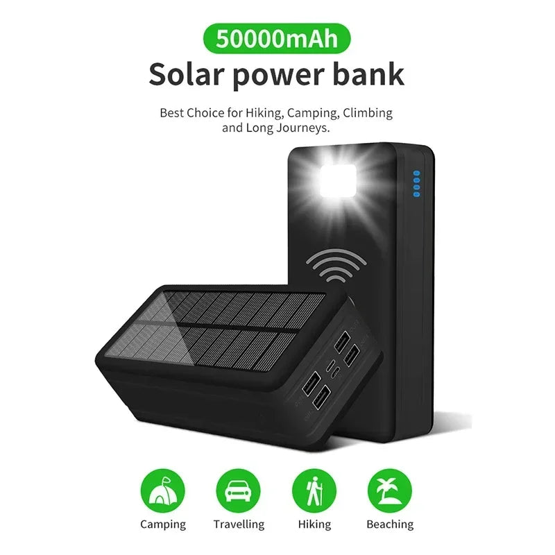 Cargador Solar portatil de 20.000-100.000mAh con Wireless y USB - Potencia Ecológica con 4 USB y Carga Inalámbrica.