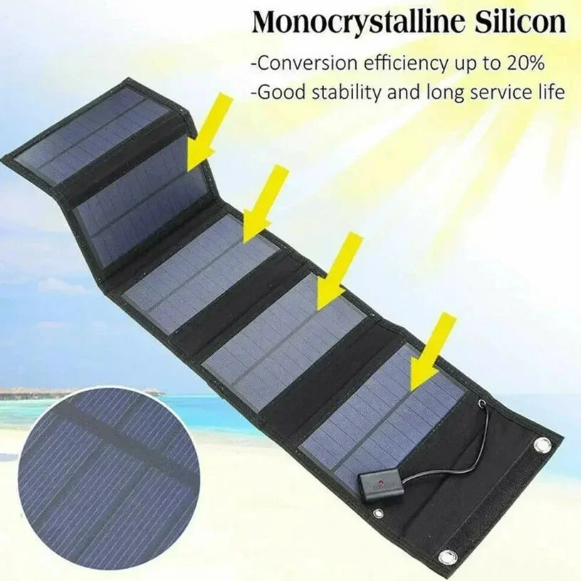 Panel Solar Portátil Plegable 40W/70W con Puertos USB 5V – Cargador Solar Resistente al Agua para Celulares y Accesorios de Camping.