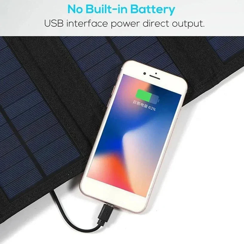 Panel Solar Portátil Plegable 40W/70W con Puertos USB 5V – Cargador Solar Resistente al Agua para Celulares y Accesorios de Camping.
