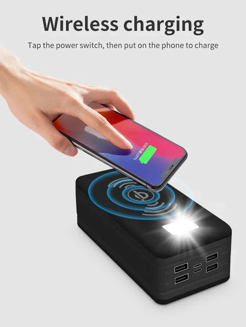 Cargador Solar portatil de 20.000-100.000mAh con Wireless y USB - Potencia Ecológica con 4 USB y Carga Inalámbrica.