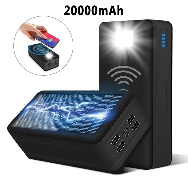Cargador Solar portatil de 20.000-100.000mAh con Wireless y USB - Potencia Ecológica con 4 USB y Carga Inalámbrica.