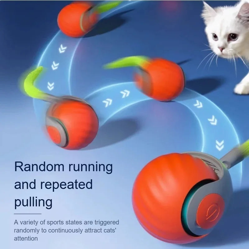 Interactive Cat Toys Ball Automatic Rolling Smart Ball with Faux Tail USB Rechargeable Electric Pet Toy for Teaser and Training