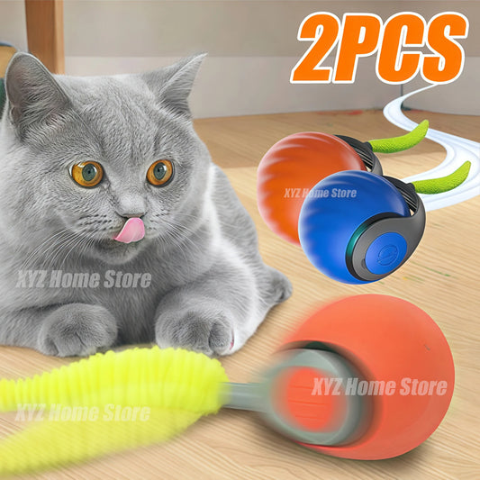 Interactive Cat Toys Ball Automatic Rolling Smart Ball with Faux Tail USB Rechargeable Electric Pet Toy for Teaser and Training